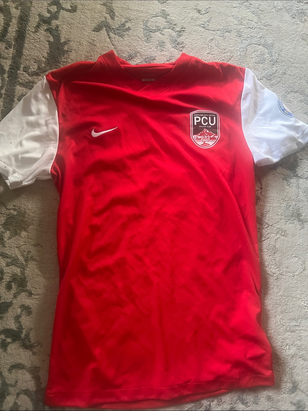 Nike Red and White Kids Soccer Jersey with PCU Crest